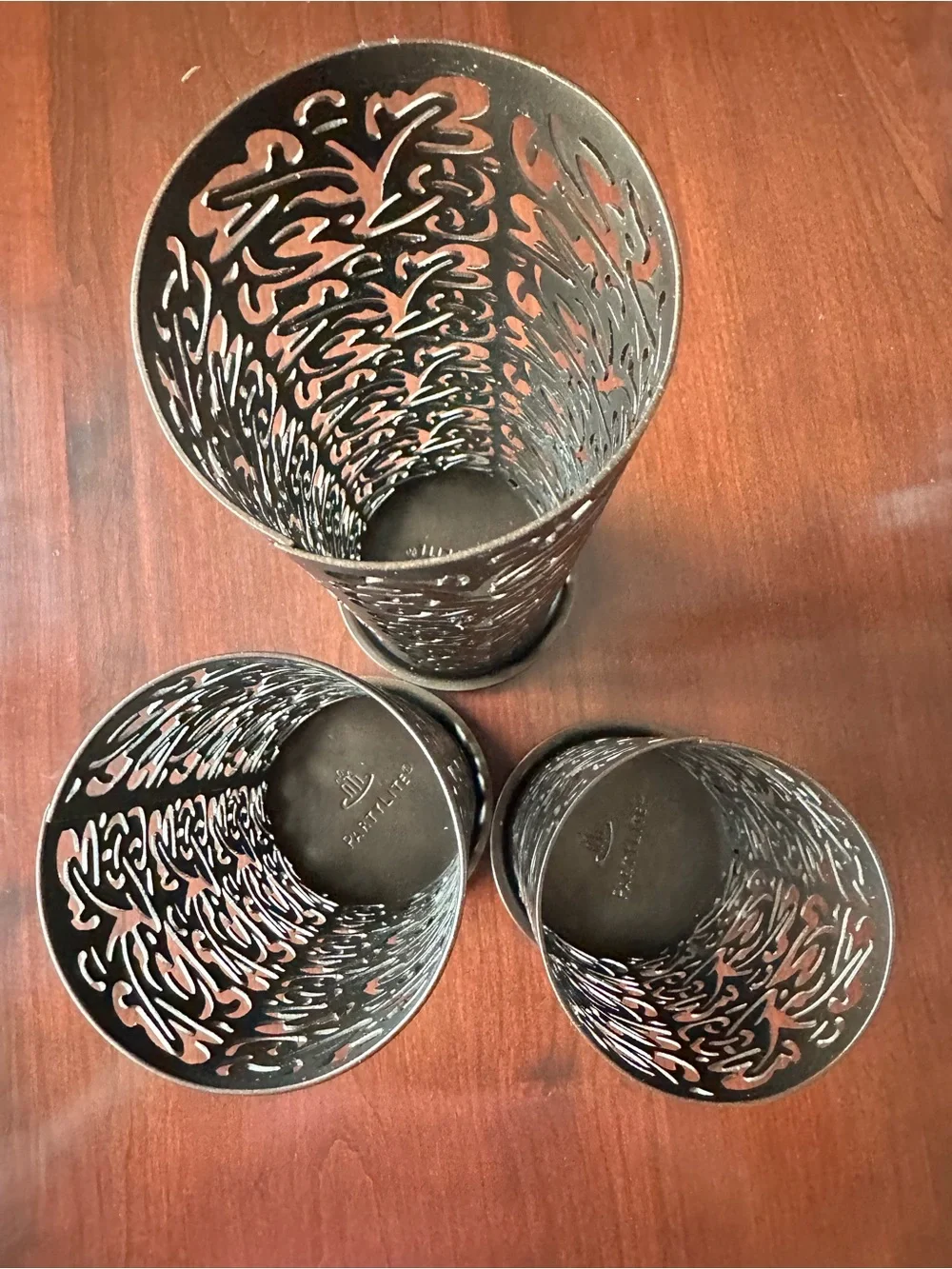 PartyLite Bronze Filigree Metal Candle Holder Trio